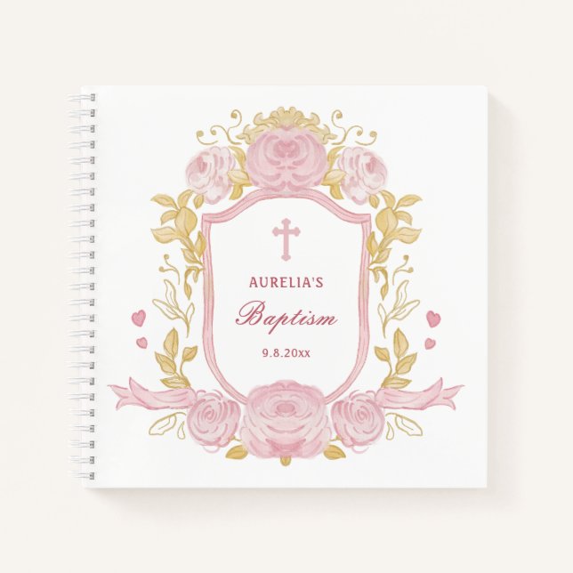 Roses Crest Baptism Guest Book (Front)