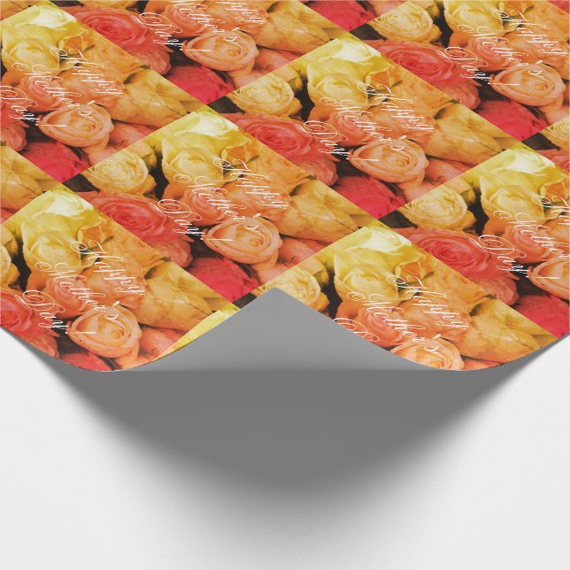 Roses Custom Text Happy Mother's Day Floral Wrapping Paper (Corner)