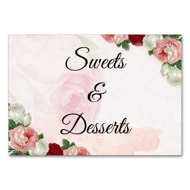 Roses custom Wedding Sweets or Desserts Table Card (Front)