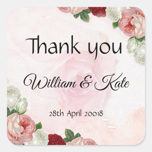 Roses custom Wedding thank you labels stickers (Front)