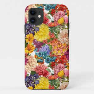 Roses, dahlia and marigold flower pattern iPhone 11 case