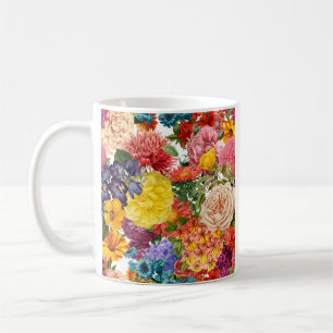 Roses, dahlia and marigold flower pattern coffee mug