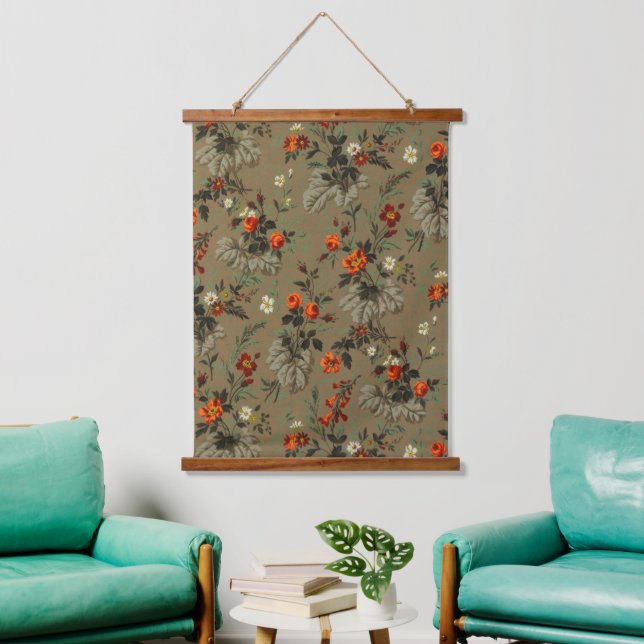 Roses & Daisies Floral Pattern Antique Wallpaper Hanging Tapestry (Living Room)