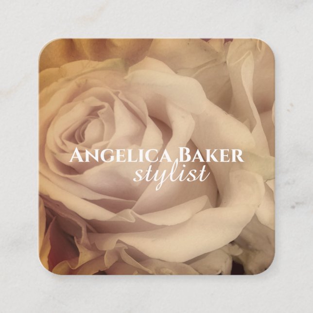 roses delicate pale pink photo art  custom square business card (Front)