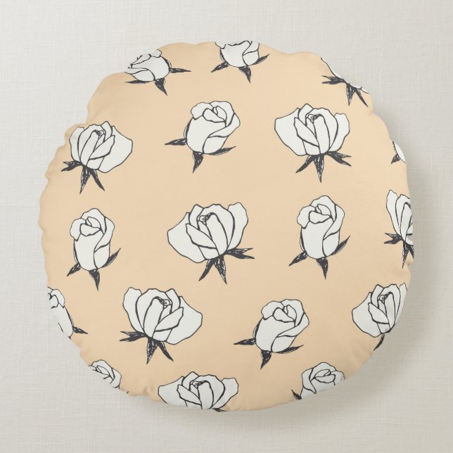 Roses Doodle: Simple Vintage Seamless. Round Cushion (Front)