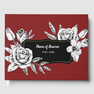 Roses Drawing on Red Memorial Guest Book