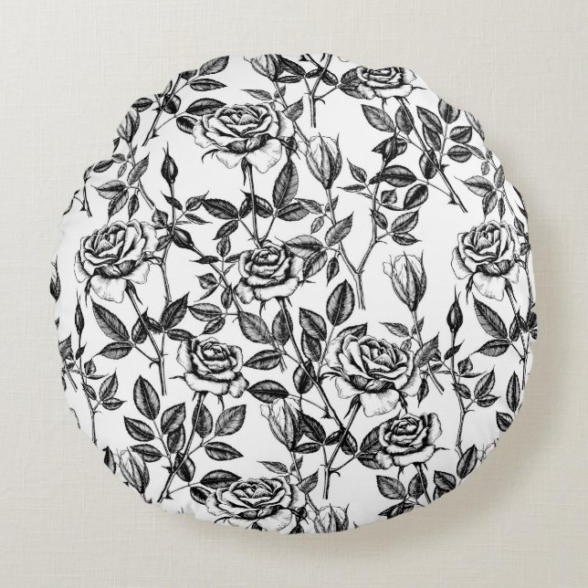 Roses drawing round cushion (Front)