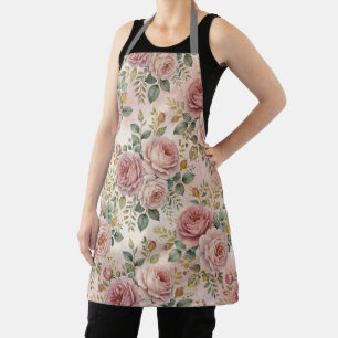 Roses Dusty Rose Elegant Charm Sage Green Gold Apron