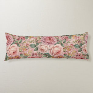 Roses Dusty Rose Elegant Charm Sage Green Gold Body Cushion