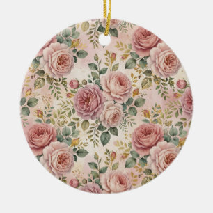 Roses Dusty Rose Elegant Charm Sage Green Gold Ceramic Tree Decoration
