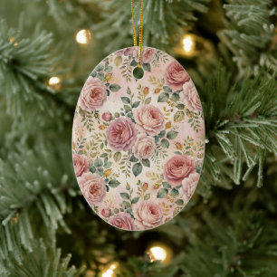Roses Dusty Rose Elegant Charm Sage Green Gold Ceramic Tree Decoration