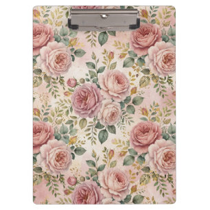 Roses Dusty Rose Elegant Charm Sage Green Gold Clipboard