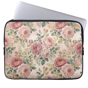 Roses Dusty Rose Elegant Charm Sage Green Gold Laptop Sleeve