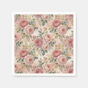 Roses Dusty Rose Elegant Charm Sage Green Gold Napkin