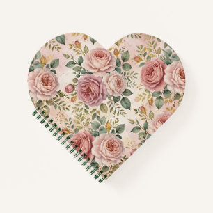 Roses Dusty Rose Elegant Charm Sage Green Gold Notebook