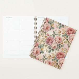 Roses Dusty Rose Elegant Charm Sage Green Gold Planner