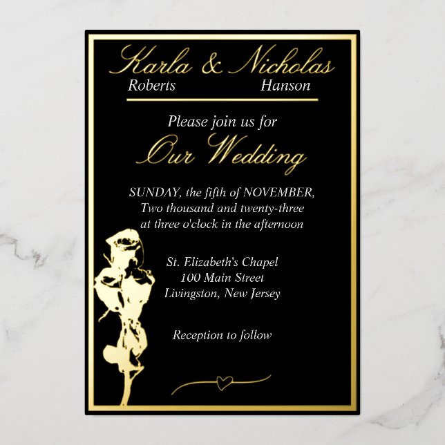 Roses, Elegant Black Wedding, Gold (Front)
