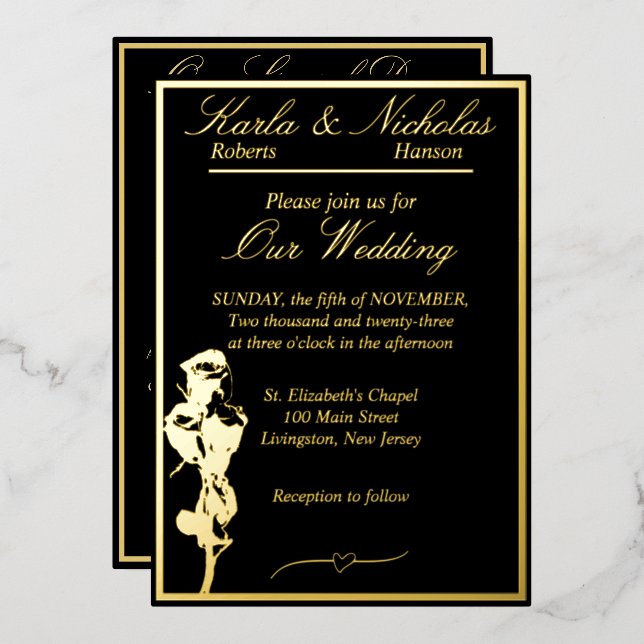 Roses, Elegant Black Wedding, Gold Full (Front/Back)