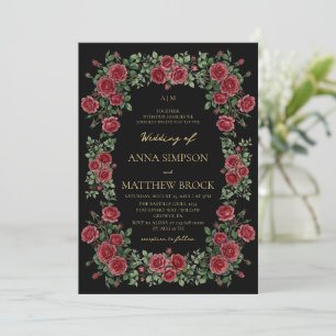  Roses Elegant Black Wedding Photo Invitation