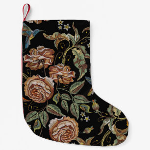 Roses Embroidery, Renaissance Style. Small Christmas Stocking