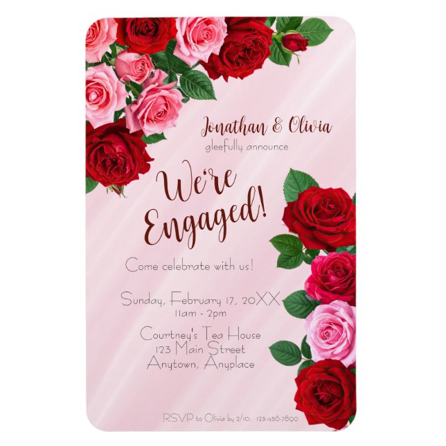 Roses Engagement Party Invitation Magnet (Vertical)