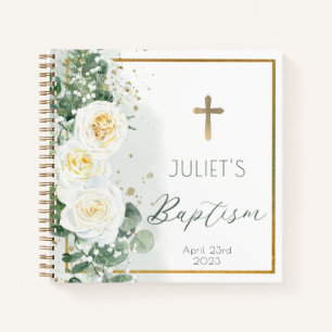 Roses Eucalyptus Floral Girl Baptism Guest Book