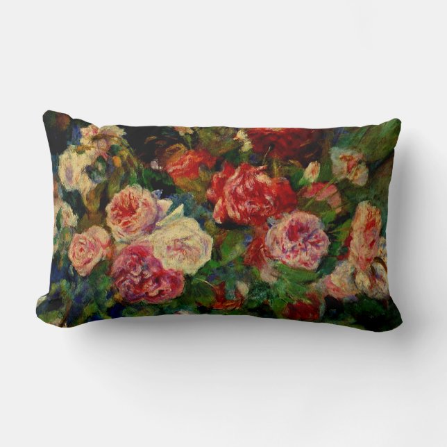 Roses, famous Renoir painting, Lumbar Cushion (Front)