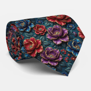 Roses Faux Silk Jewel Tone + Gold Gentleman's Tie