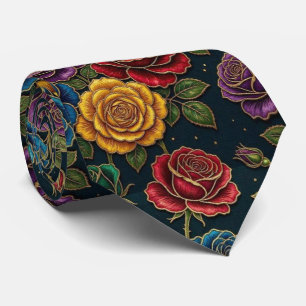 Roses Faux Silk Jewel Tone + Gold Gentleman's Tie