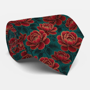 Roses Faux Silk Jewel Tone + Gold Gentleman's Tie