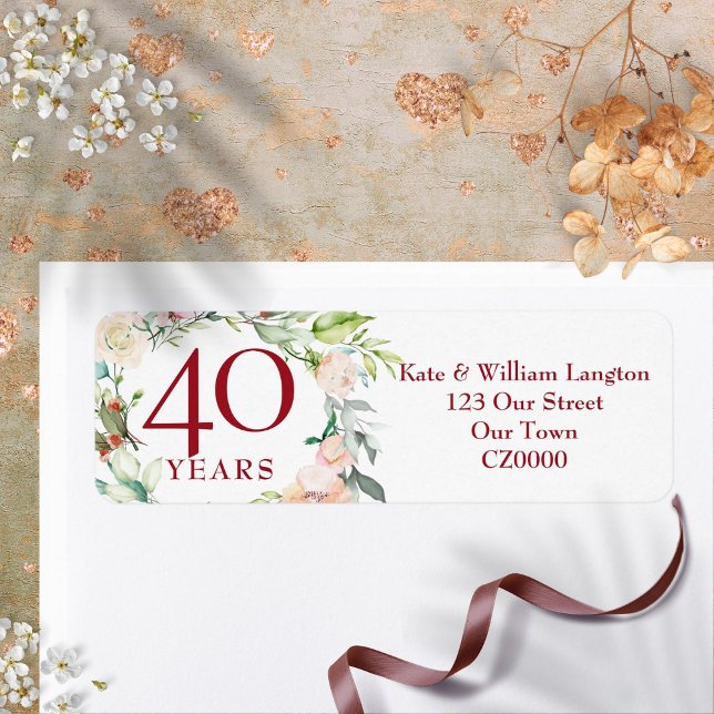 Roses Floral 40th Ruby Wedding Anniversary Address (Roses Floral 40th Ruby Wedding Anniversary Address Label)