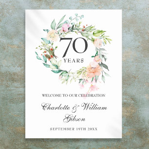 Roses Floral 70th Wedding Anniversary Welcome Sign