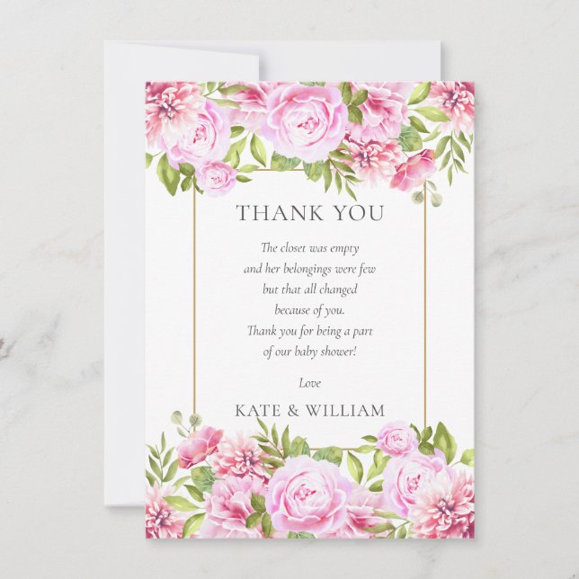 Roses Floral Baby Shower Poem Thank You Card (Front)