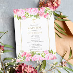 Roses Floral Baptism Christening Invitation<br><div class="desc">Featuring pretty pink roses floral and an elegant gold crucifix,  this chic baptism or christening invitation can be personalised with your special information. Designed by Thisisnotme©</div>