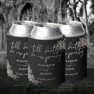 Roses Floral Black And White Gothic Wedding Can Cooler