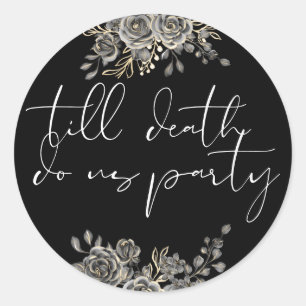 Roses Floral Black And White Gothic Wedding Favour Classic Round Sticker