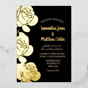 Roses Floral Boho Black Gold Foil Wedding