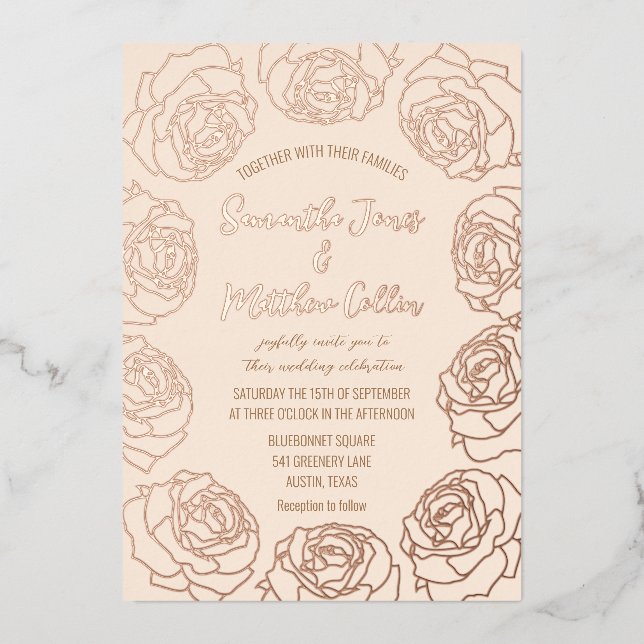Roses Floral Boho Blush Pink Gold Foil Wedding (Front)