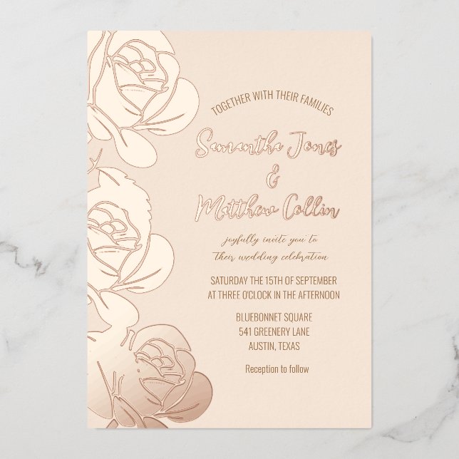 Roses Floral Boho Blush Pink Gold Foil Wedding (Front)
