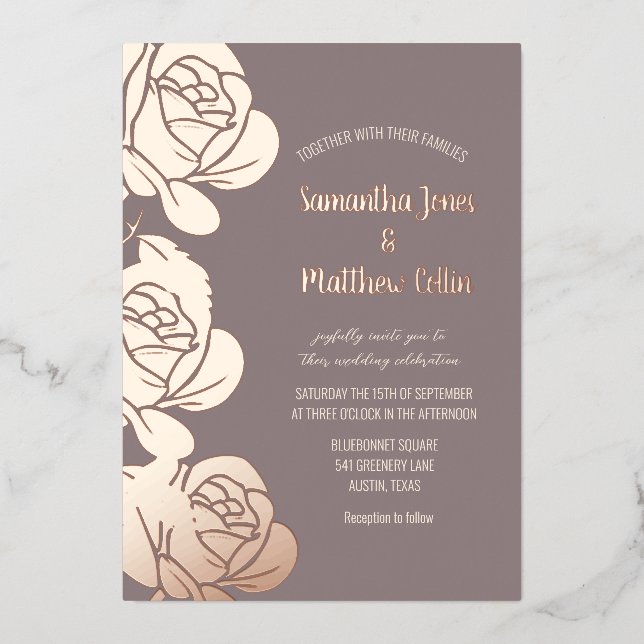 Roses Floral Boho Blush Pink Gold Foil Wedding (Front)
