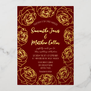 Roses Floral Boho Burgundy Pink Gold Foil Wedding