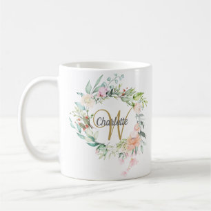 Roses Floral Elegant Gold Script Monogram Coffee Mug
