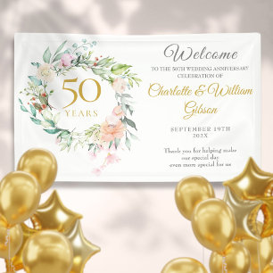 Roses Floral Garland 50th Anniversary Welcome Banner
