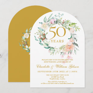 Roses Floral Garland 50th Wedding Anniversary Invitation