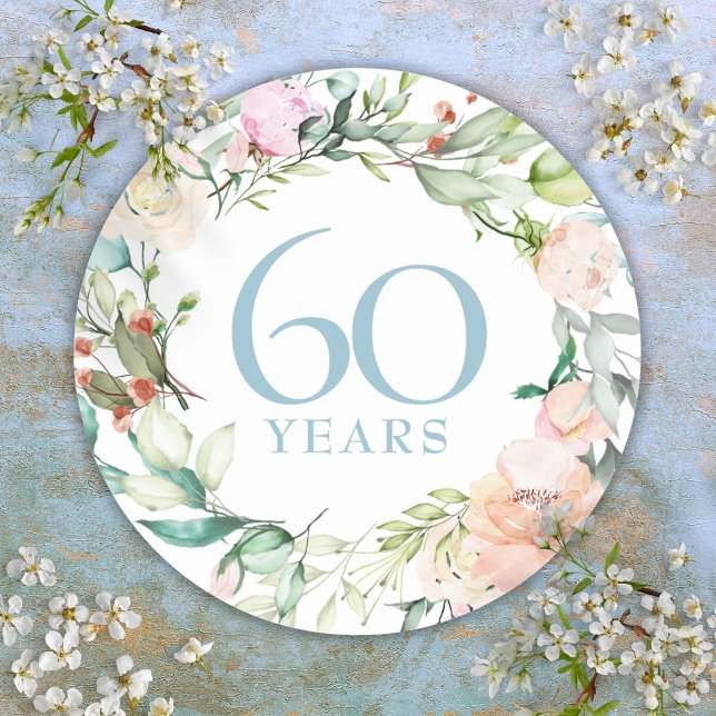 Roses Floral Garland 60th 75th Wedding Anniversary Classic Round Sticker (Roses Floral Garland 60th 75th Wedding Anniversary Classic Round Sticker)
