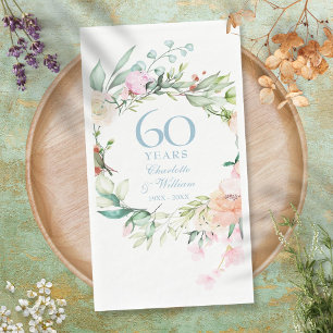 Roses Floral Garland 60th 75th Wedding Anniversary Napkin