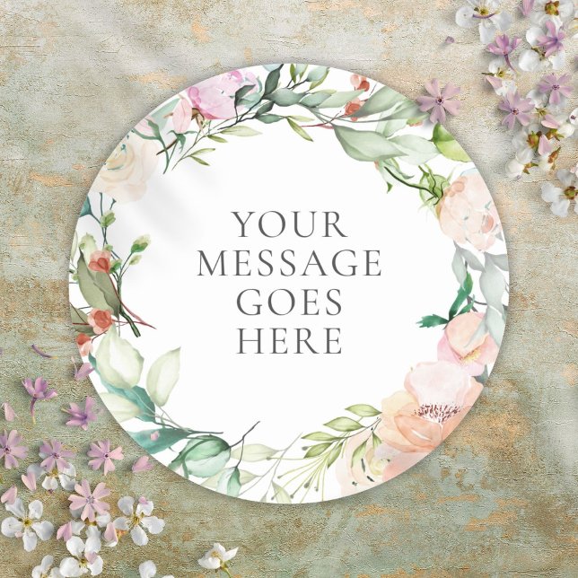 Roses Floral Garland Elegant Modern Classic Round Sticker (Roses Floral Garland Elegant Modern Classic Round Sticker)