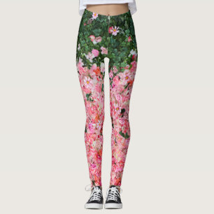 Roses Floral Green Red Modern Chic black Leggings