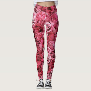 Roses floral green red  modern chic style Leggings