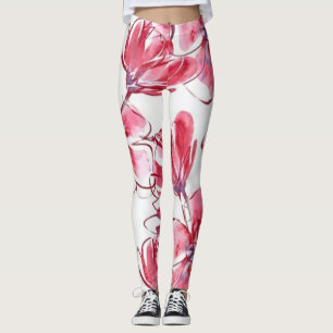 Roses floral green red modern style Leggings